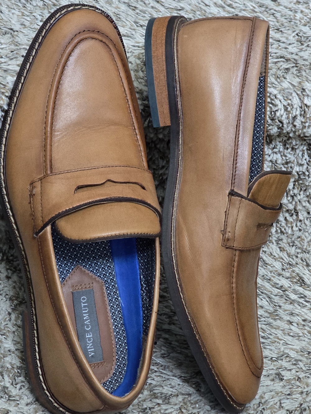 Vince Camuto Layton Men's Penny Loafers Size 11 M Cognac Brown Leather Slip On